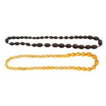 TWO AMBER BEAD NECKLACES