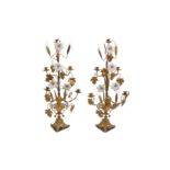 A PAIR OF VICTORIAN GILT BRASS AND OPALINE GLASS FIVE-LIGHT CANDELABRA CIRCA 1870