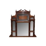 A SHERATON REVIVAL MAHOGANY AND MARQUETRY INLAID OVERMANTEL MIRROR, CIRCA 1900