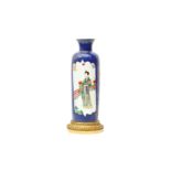 AN ORMOLU-MOUNTED CHINESE POWDER-BLUE GROUND FAMILLE-VERTE AND GILT-DECORATED VASE 清康熙