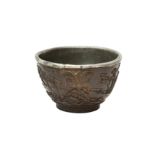 A FINE CHINESE CARVED COCONUT CUP 清十八世紀 椰殼刻山水圖紋盃