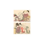 KITAGAWA UTAMARO (1753 - 1806) Two Japanese erotic woodblock prints, shunga