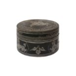 A BURMESE INCISED BLACK LACQUER 'EQUESTRIAN' BETEL-BOX AND COVER OFFERED ON BEHALF OF PROSPECT