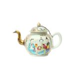 A LARGE CHINESE FAMILLE-ROSE GILT-DECORATED TEAPOT AND COVER 清雍正 粉彩描金人物圖茶壺