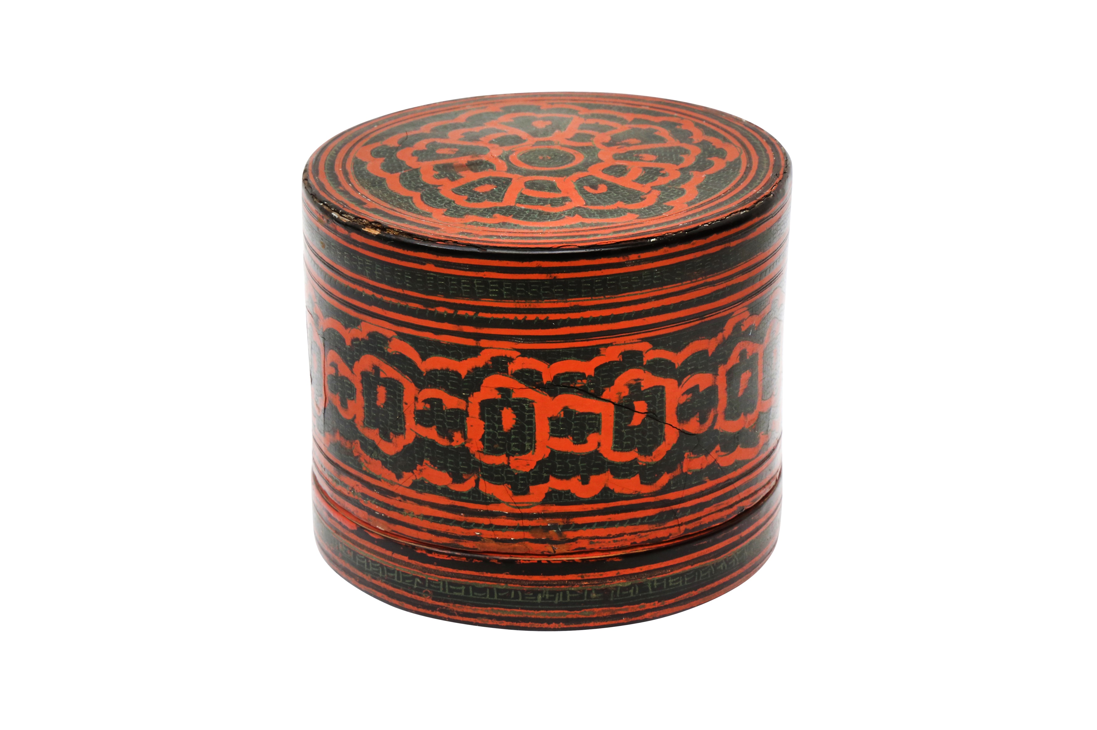 A SMALL BURMESE RED AND BLACK LACQUER BETEL-BOX AND COVER OFFERED ON BEHALF OF PROSPECT BURMA TO
