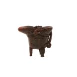 λ A CHINESE CARVED YAK HORN LIBATION CUP