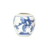 A CHINESE BLUE AND WHITE FIGURATIVE JAR 清康熙 青花人物故事圖紋罐