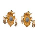 A PAIR OF BRASS ROCOCO WALL SCONCES