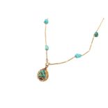 A TURQUOISE NECKLACE AND PENDANT