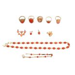 A COLLECTION OF CORAL/SHELL SET JEWELLERY