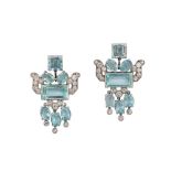 A PAIR OF AQUAMARINE AND DIAMOND PENDENT EARRINGS BY CARTIER, CIRCA 1935