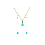 A TURQUOISE AND DIAMOND NECKLACE AND EARRINGS SUITE BY CHRISTIAN DIOR