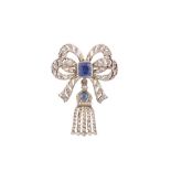 A BOW SAPPHIRE AND DIAMOND BROOCH