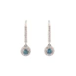 A PAIR OF BLUE DIAMOND AND DIAMOND PENDENT EARRINGS