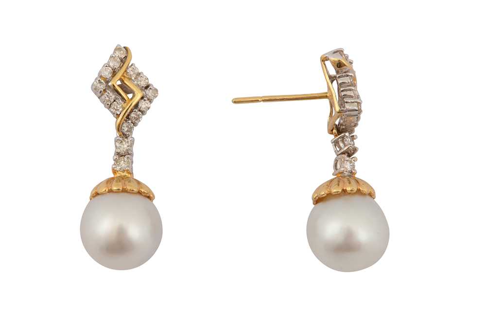 A PAIR OF DIAMOND AND CULTURED PEARL EARRINGS - Image 2 of 2