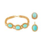A TURQUOISE BRACELET, PENDANT AND RING SUITE