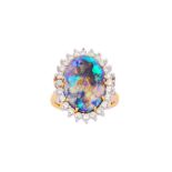 AN OPAL AND DIAMOND CLUSTER RING, CIRCA 1996