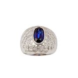 A SAPPHIRE AND DIAMOND BOMBÉ RING