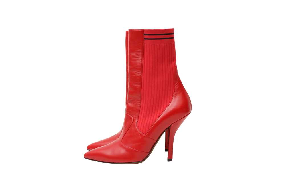 Fendi Red Heeled Sock Boot - Size 41 - Image 3 of 4