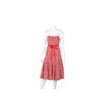 Donna Karen Red Broderie Anglaise Strapless Dress - Size UK 12
