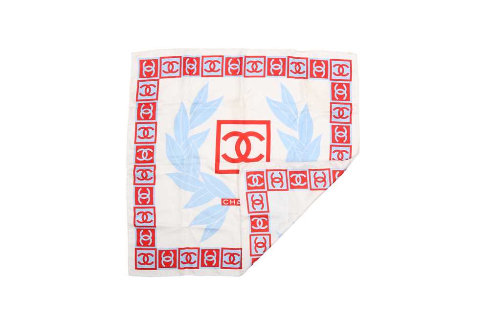 Chanel Ivory CC Leaf Print Silk Scarf - Image 2 of 2