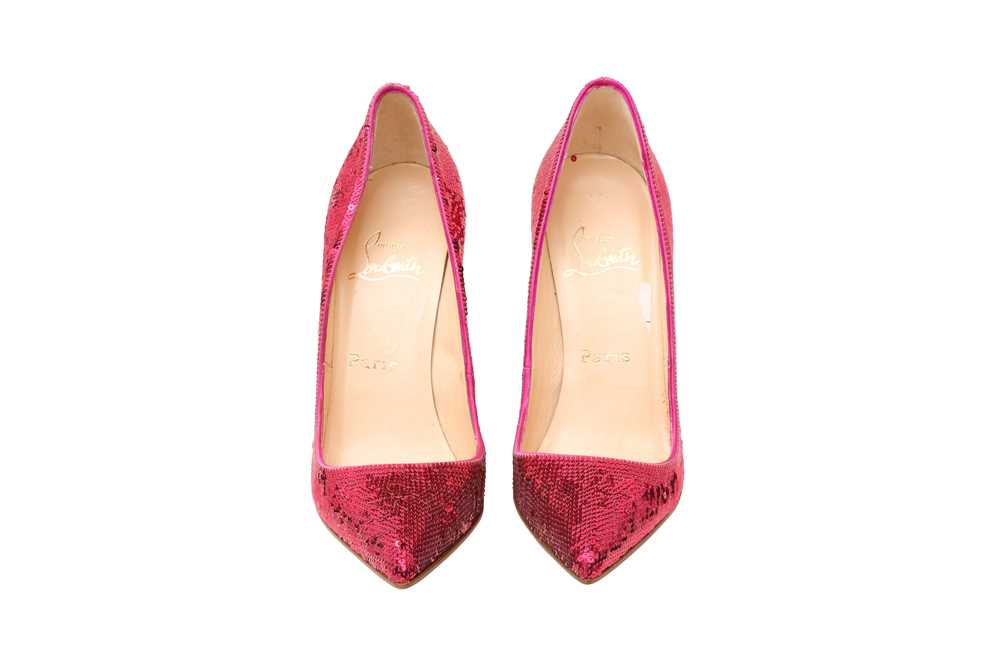 Christian Louboutin Fuchsia Pigalle Pailet Heeled Pump - Size 37.5 - Image 2 of 4