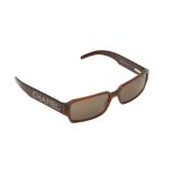 Chanel Brown Crystal Rectangle Sunglasses