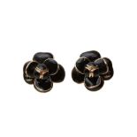 Chanel Black Camellia CC Pierced Earrings