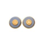 Hermes Blue Clou De Selle XL Clip On Earrings