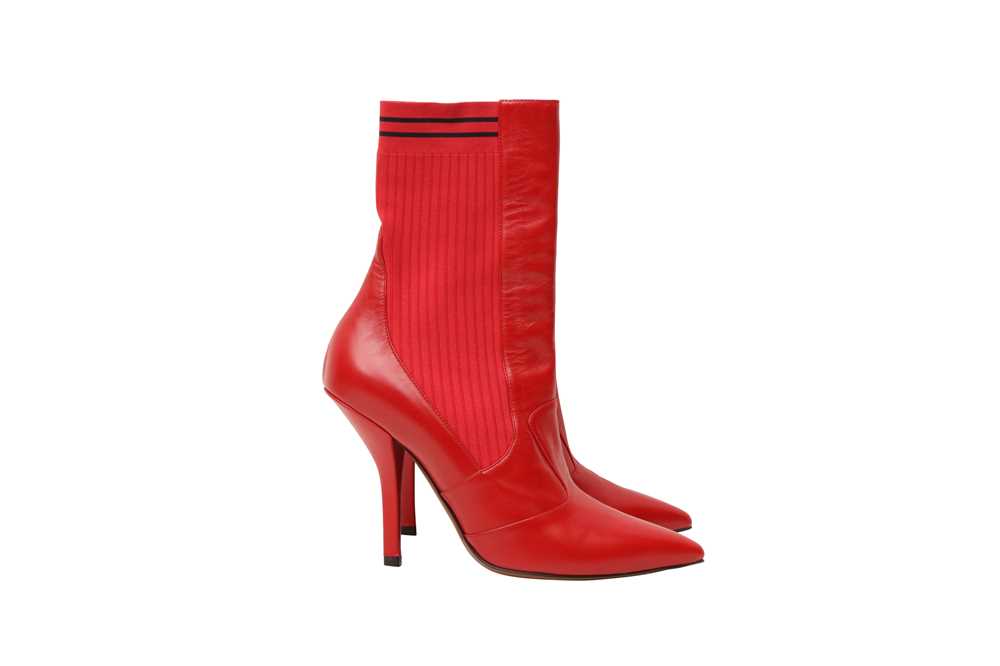 Fendi Red Heeled Sock Boot - Size 41