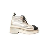 Chanel Gold CC Lace Up Ankle Boot - Size 40