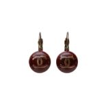 Chanel Burgundy CC Drop Pierced Earrings