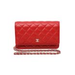 Chanel Red Quilted Wallet On Chain