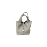 Hermes Gris Mouette Clemence Picotin Lock 22