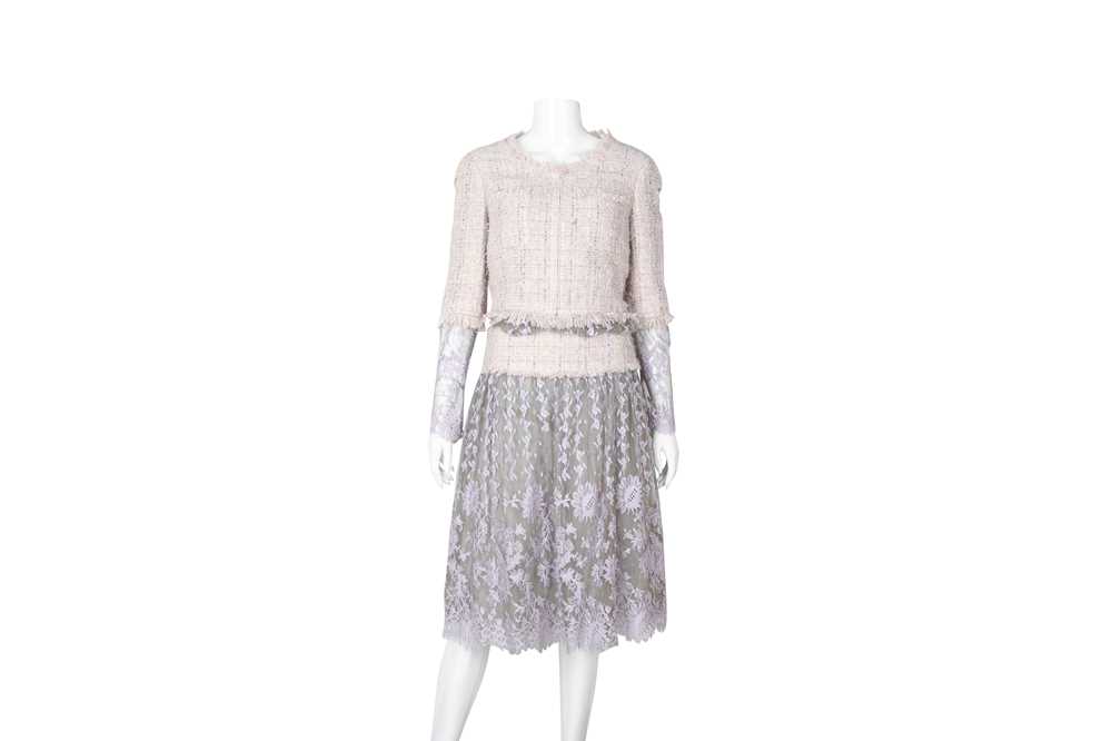 Chanel Pink Tweed Tuille Dress and Jacket - Size 38