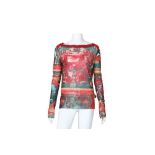 JPG Red Mesh Native American Print Tattoo Top