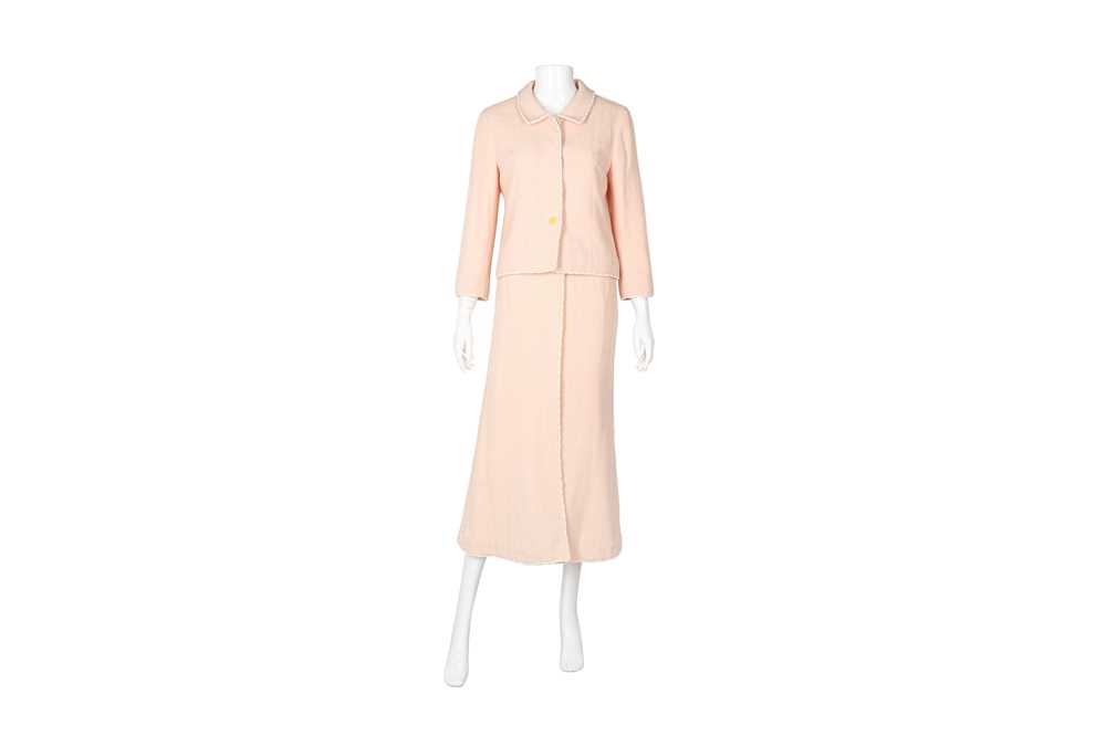 Chanel Peach Wool Boucle Midi Skirt Suit - Size 38