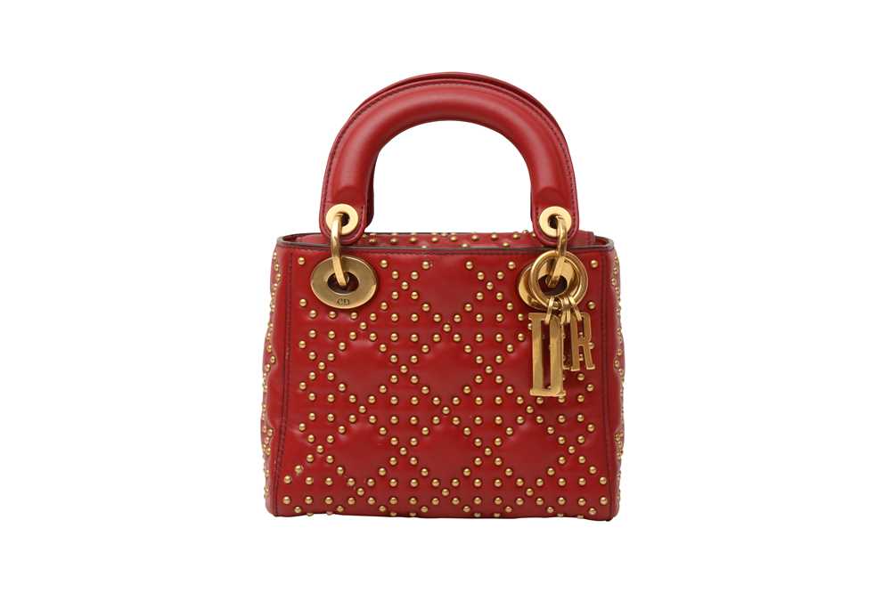 Christian Dior Red Studded Mini Lady Dior Bag