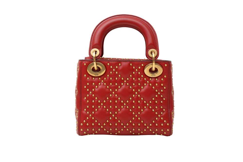 Christian Dior Red Studded Mini Lady Dior Bag - Image 3 of 6