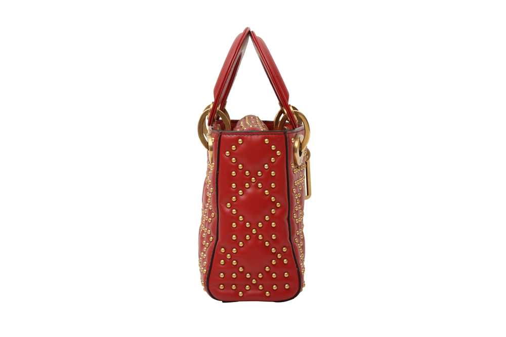 Christian Dior Red Studded Mini Lady Dior Bag - Image 4 of 6