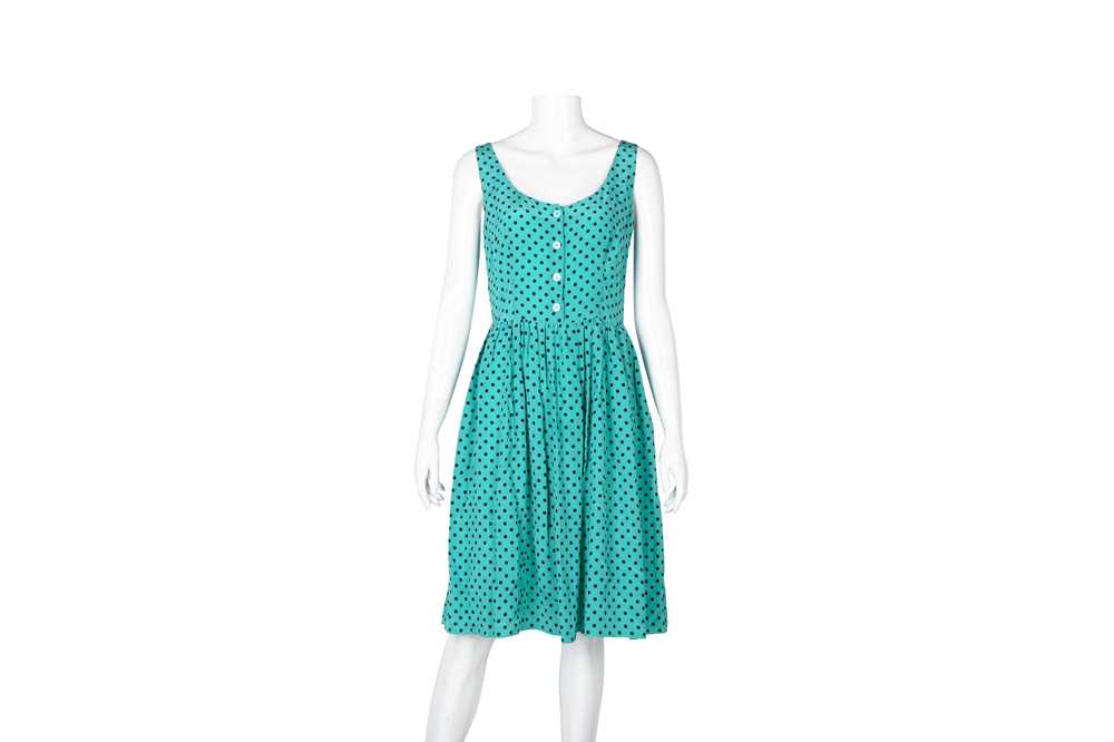 Prada Green Polka Dot Silk Sleeveless Dress - Size 42