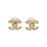 Chanel Cream CC Pierced Earrings