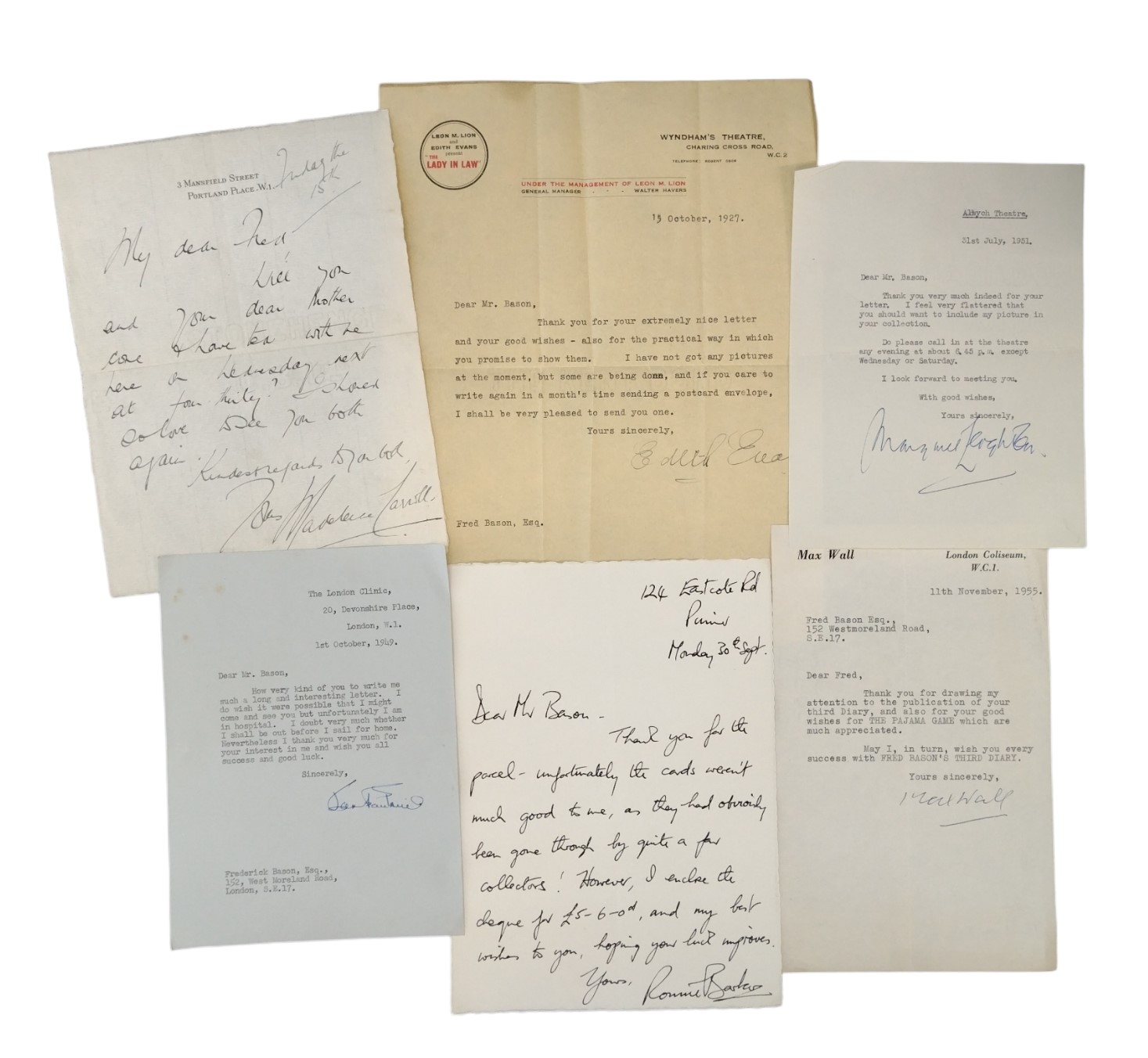 Autograph Collection.- Letters to Fred Bason - Image 2 of 2