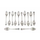 An early 20th century set of twelve French 950 standard silver teaspoons, Paris circa 1910 by Claude