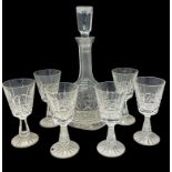 A SET OF WATERFORD CRYSTAL 'KYLEMORE' CLARET GLASSES AND DECANTER