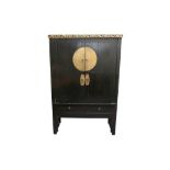 A CHINESE BLACK LACQUERED MARRIAGE CABINET, 20TH CENTURY