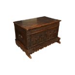 A CARVED OAK COFFER CHEST, 18TH CENTURY AND LATER