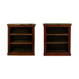 A GOOD PAIR OF REGENCY PERIOD MARBLE-TOPPED ROSEWOOD OPEN BOOKCASES