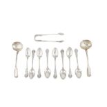 A set of Victorian Scottish sterling silver teaspoons and sugar tongs, Glasgow 1863 by Robert Scott