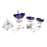 A mixed group of sterling silver including a Victorian sugar basket, Sheffield 1898 by Joseph Rodger